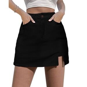 luvamia Skorts Skirts True Black  Denim Mini Skirt Side Slit‎ Stretchy Size 2X